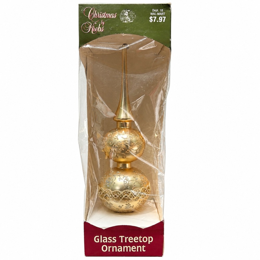 Christmas by Krebs USA 13" 3 Tier Glass Tree Topper Gold Glitter Original Box